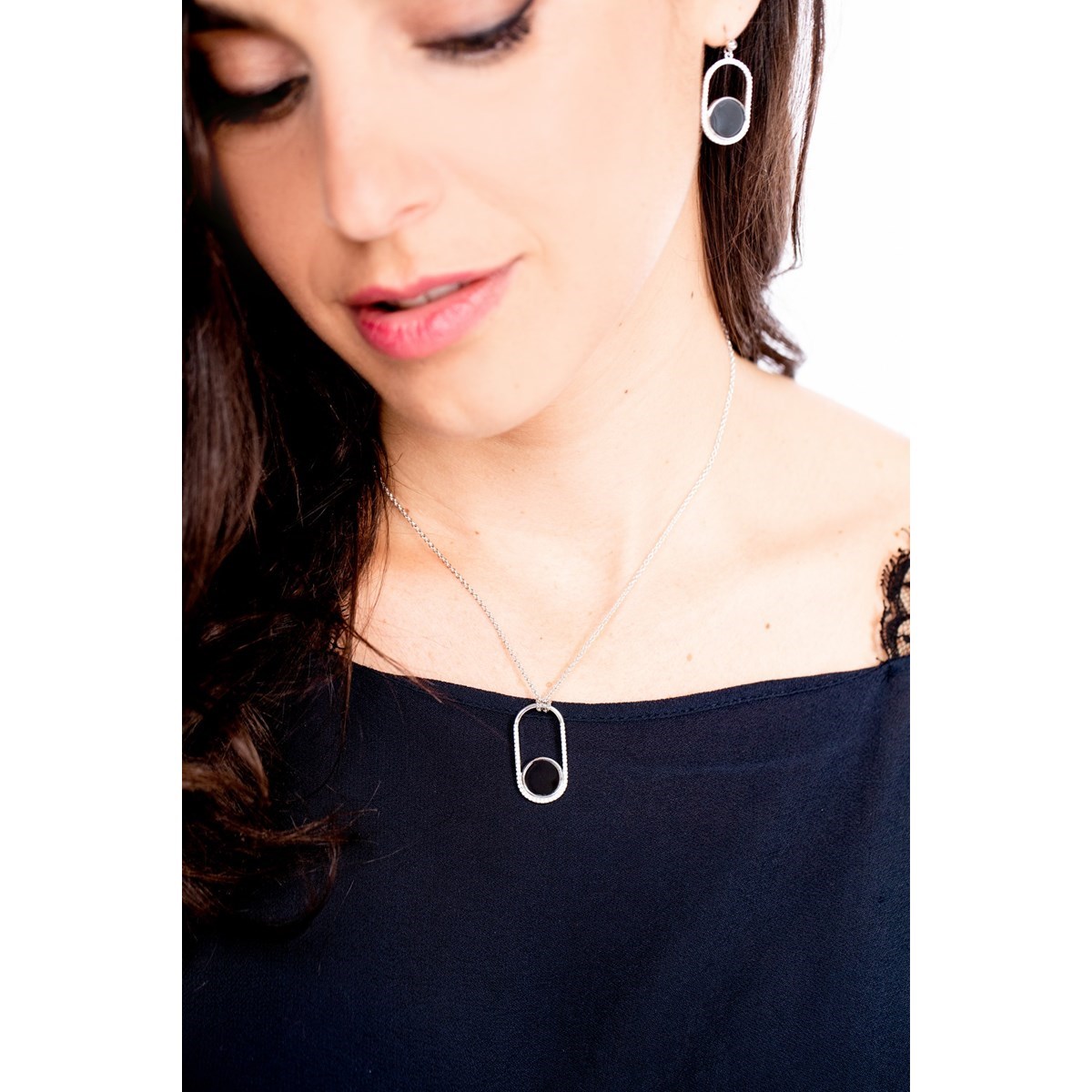 Collier mono-motif en Argent 925 millièmes et céramique - blanc brillant