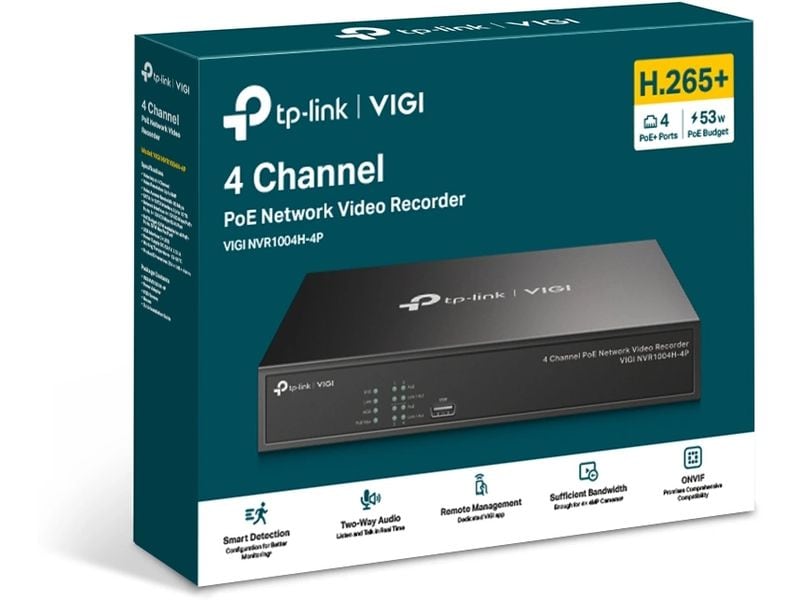 TP-Link Netzwerkrekorder PoE VIGI NVR1004H-4P 0 TB, 4 Kanal VIGI 4-Kanal-PoE-Netzwerk-Videorekorder