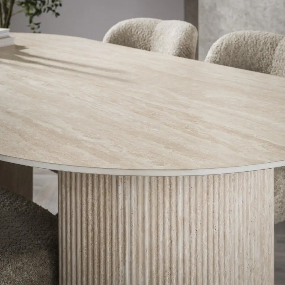 Eettafel Ovaal - Travertin Beige - 180x90x77cm - Arch