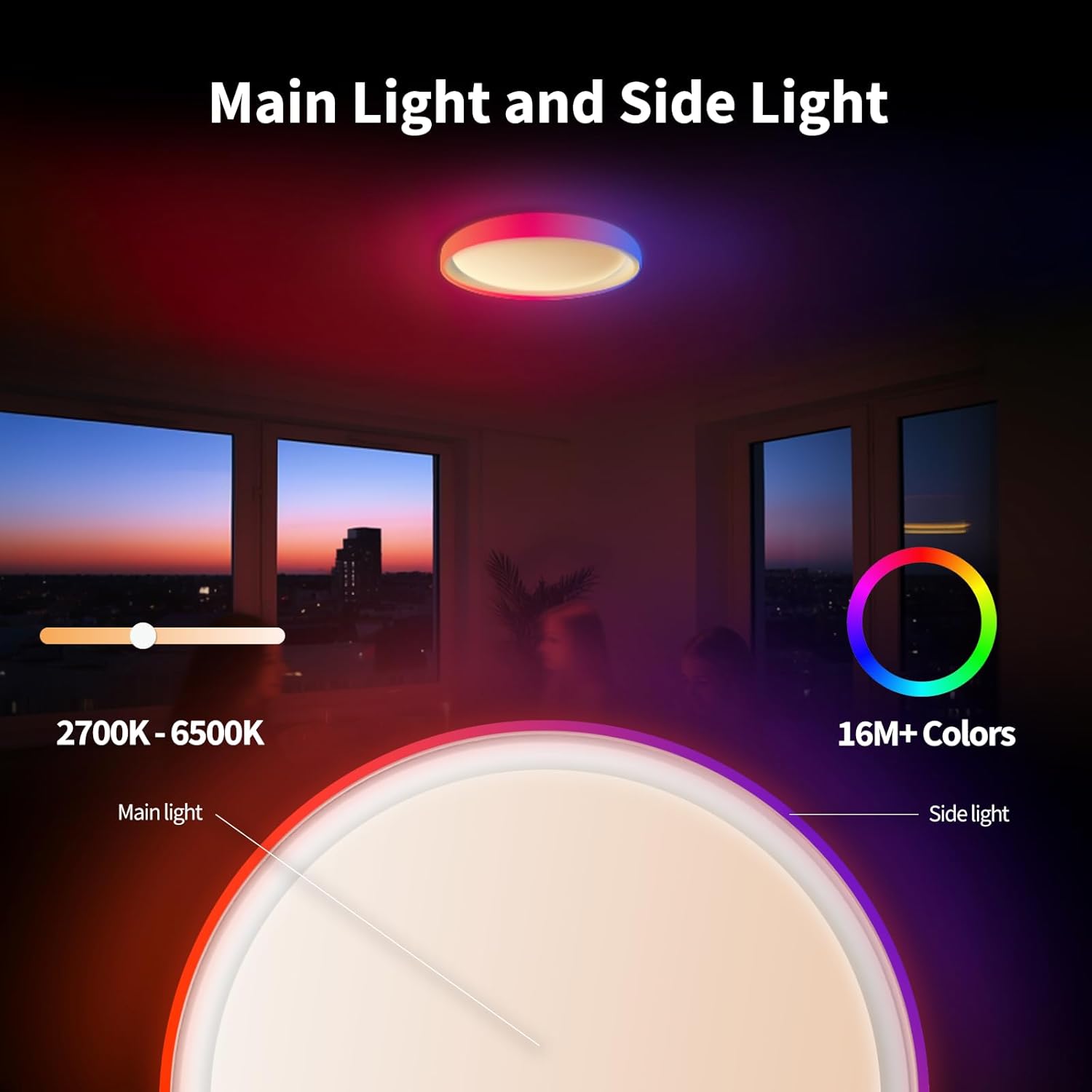 Aqara LED-Deckenleuchte T1M, Erfordert Zigbee 3.0 Hub, RGB+IC mit Farbverlaufseffekten und 16 Millionen Farben, 40W 3450lm, 2700-6500K, Unterstützt HomeKit, Alexa, Google, Matter over Bridge