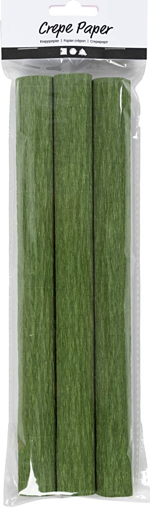 Crepepapir - 25X60 CM - Stræk/Crepe 180% - 105 G - Løvgrøn - 3 Ark