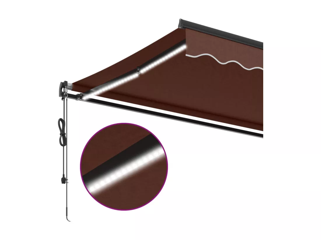 Auvent rétractable automatique avec LED marron 450x350 cm
