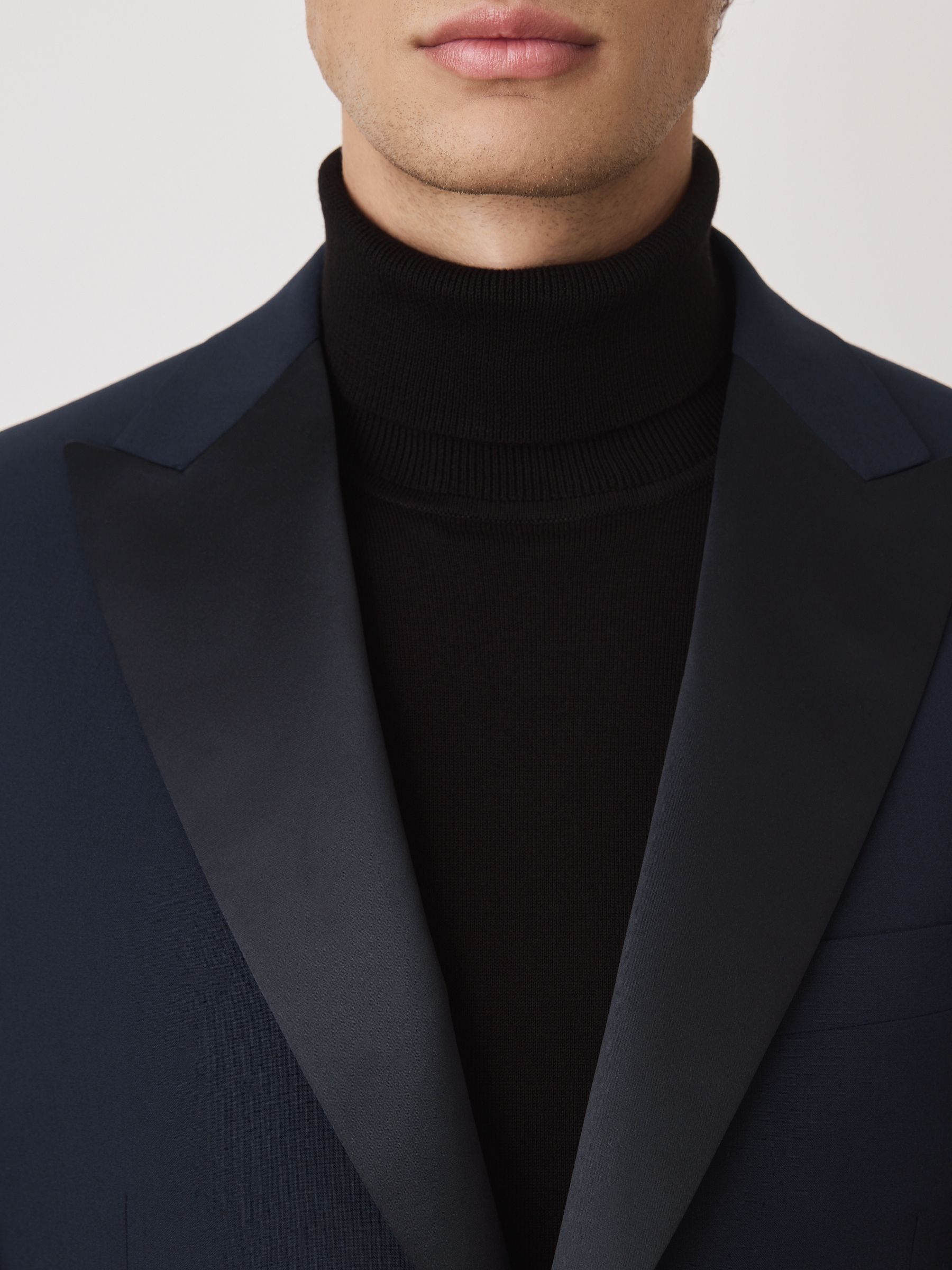 Marineblauw - Tailored Fit Wool Blend Motionflex Tuxedo Suit Jacket
