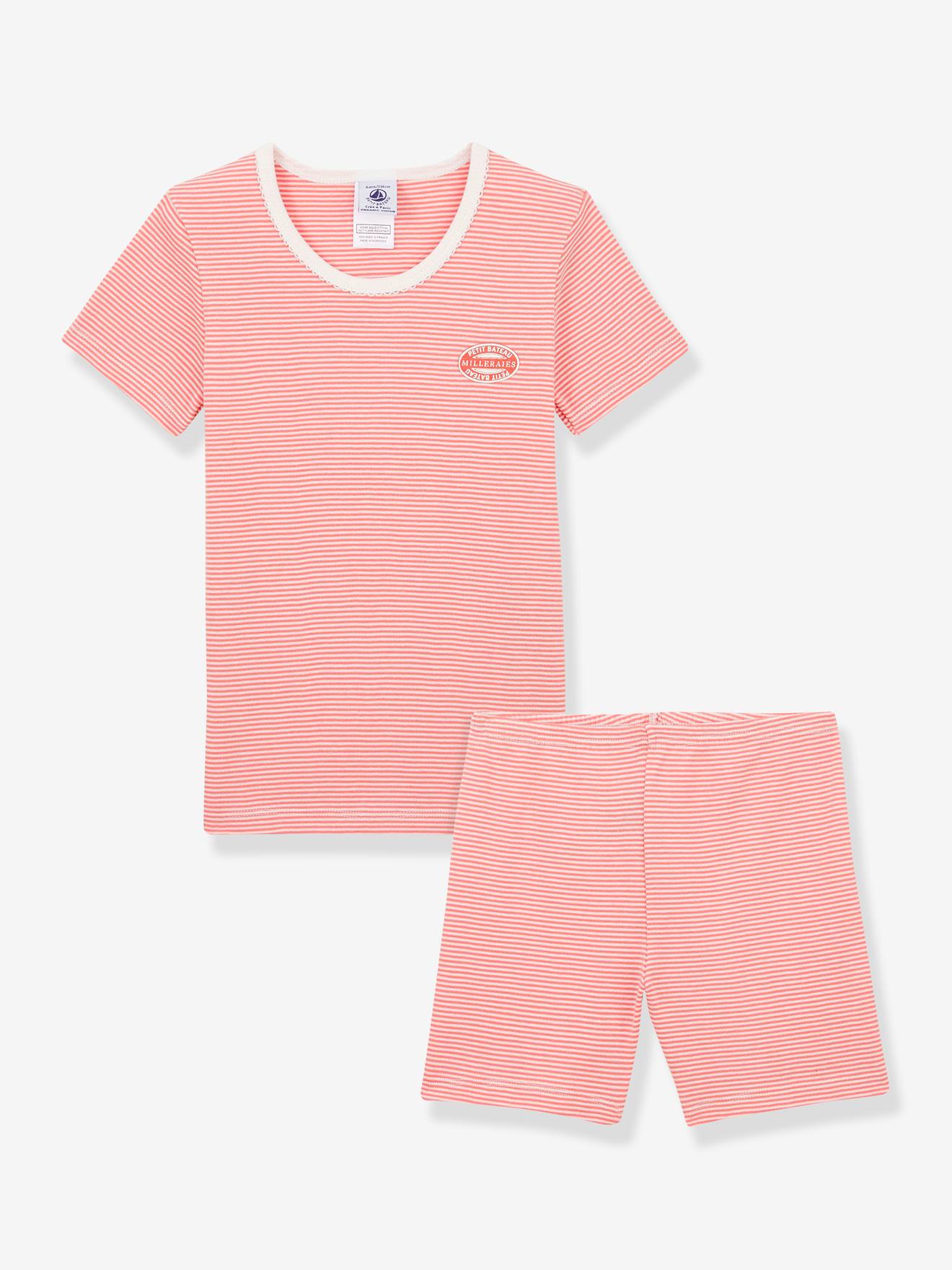 PETIT BATEAU pijama feminino listrado vermelho claro de algodão orgânico por PETIT BATEAU