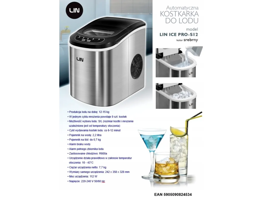 Isterningmaskine LIN ICE PRO-S12 sølv