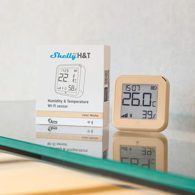 Shelly Plus - HT Gen3 Smart Temperatur- og Fugtighedssensor, Wi-Fi, Mocca