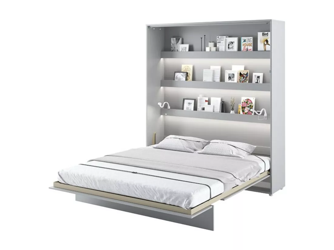 Lit escamotable vertical gris mat avec 2 armoires de rangement Noby-Avec Led-120x200