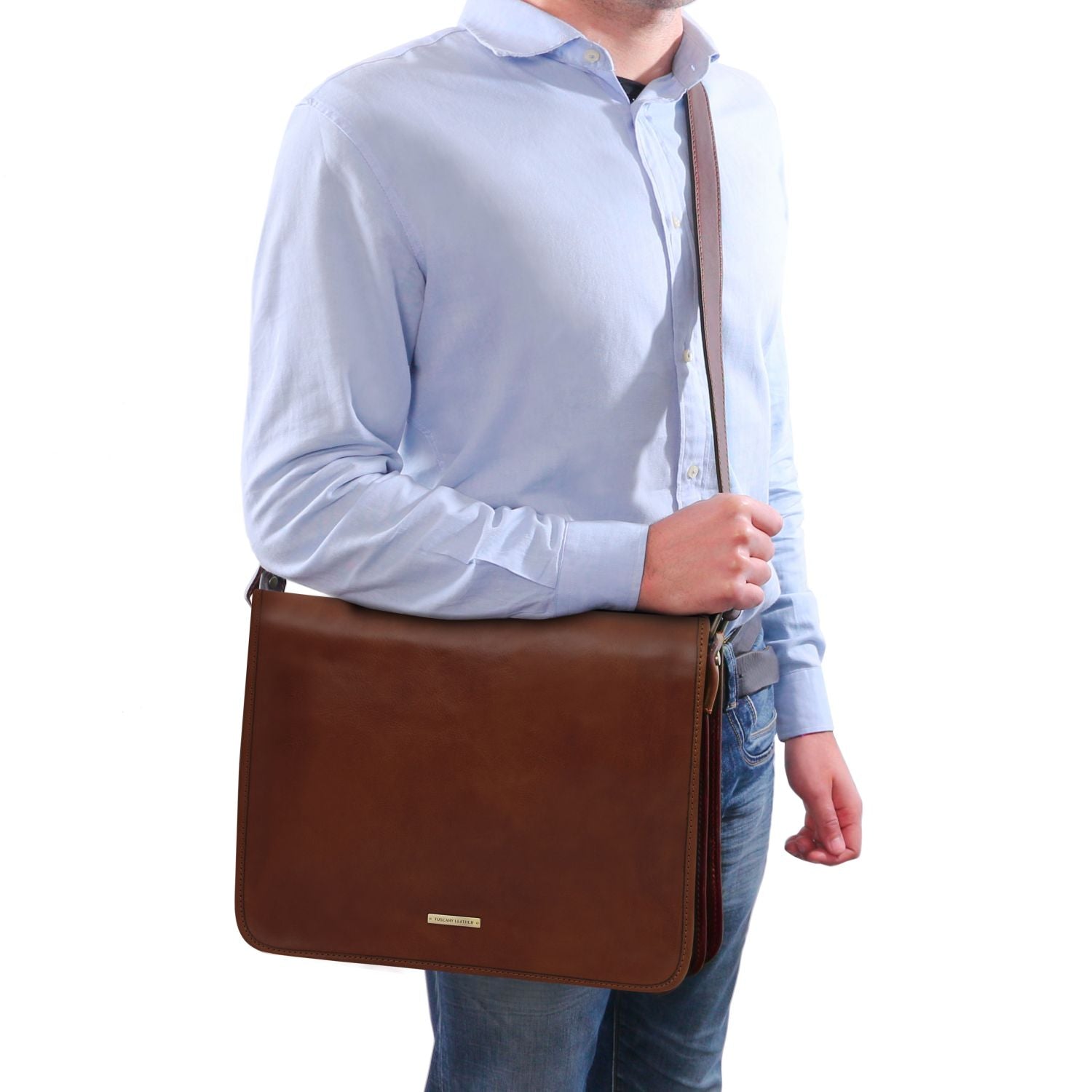 TL142430 – TL Schoudertas – Two compartments leren Schoudertas – Groot size