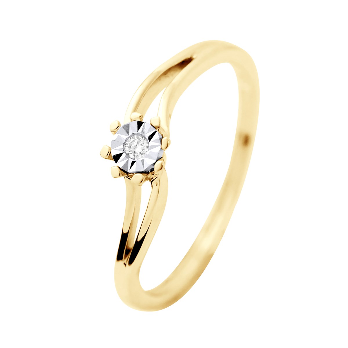 Solitaire Diamant 0,015 Cts Serti Illusion 0,30 Cts Or Jaune