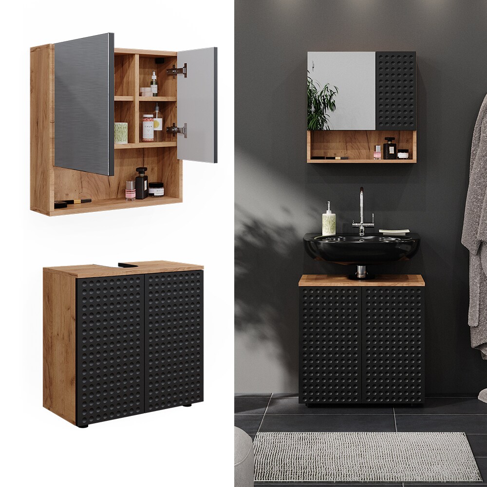 Vicco Badmöbel-Set Irma Eiche Anthrazit 2-teilig Spiegelschrank Waschbeckenschrank 60 cm