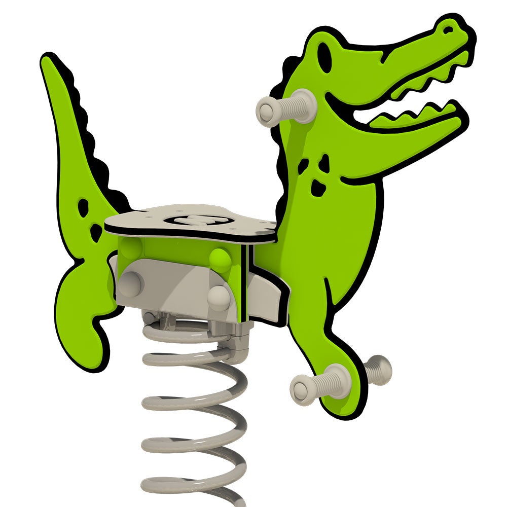 WICKEY Spring Rocker PRO Crocodile Crockey – BETONANKER – openbare springwip volgens §1176 – voor openbare en particuliere ruimtes. Vandaalbestendig – groen/grijs