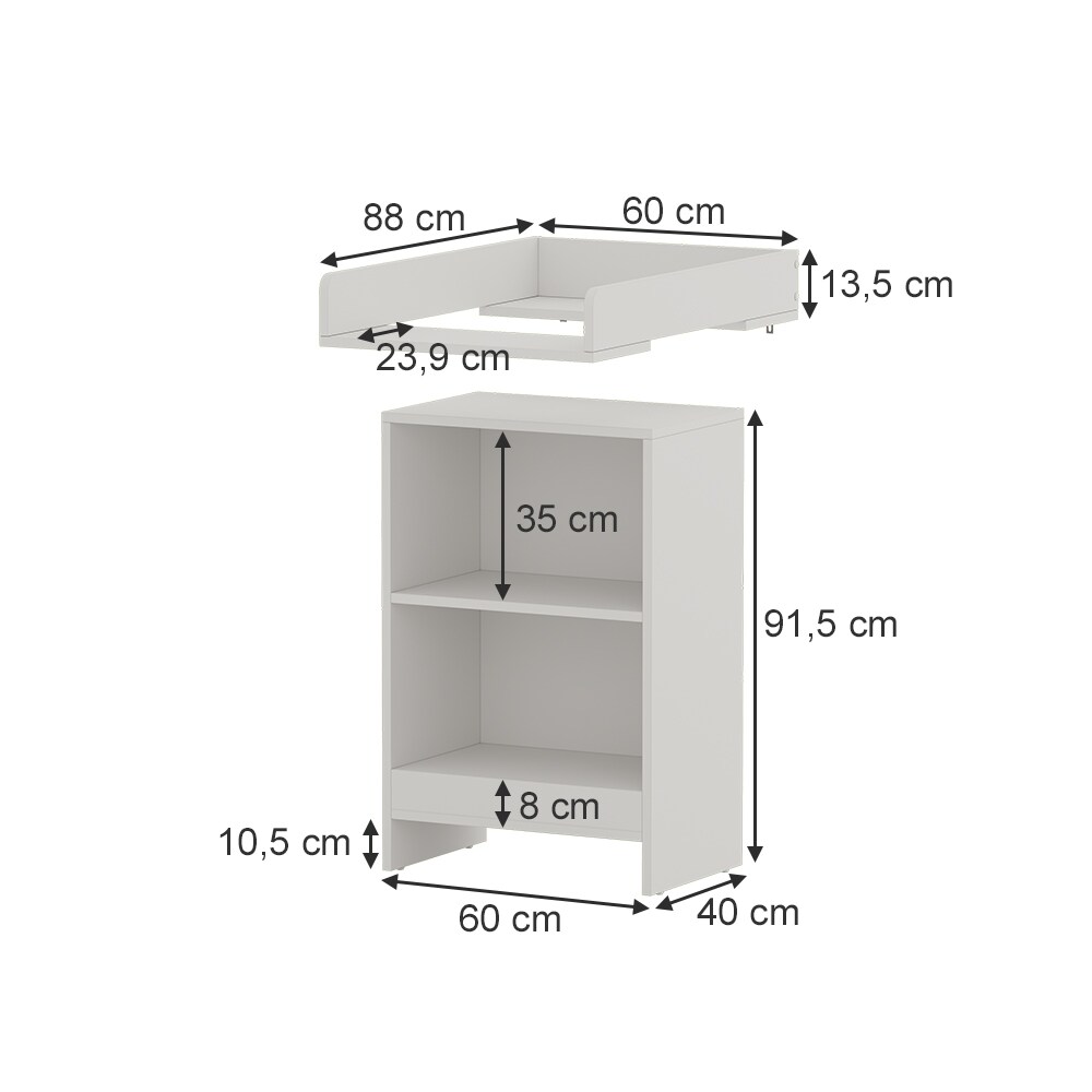 Vicco Wickeltisch Mona 60 x 88 cm, Weiß, Wickelkommode inkl. Wickelauflage