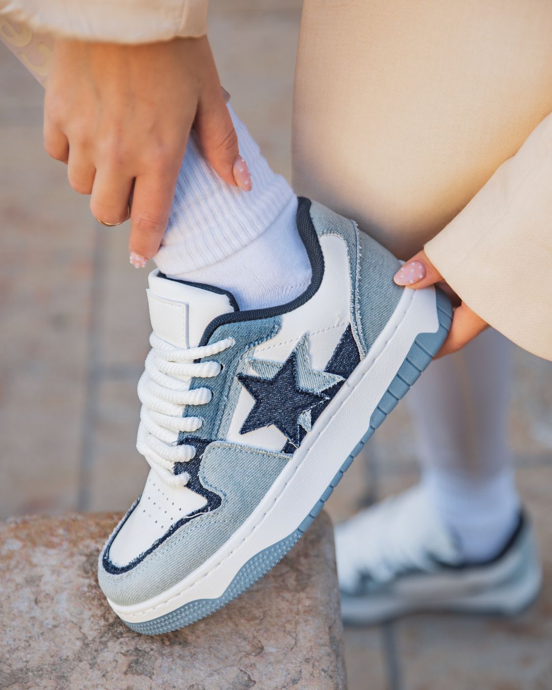 Basket femme denim étoile blue jeans plateforme - Coralia