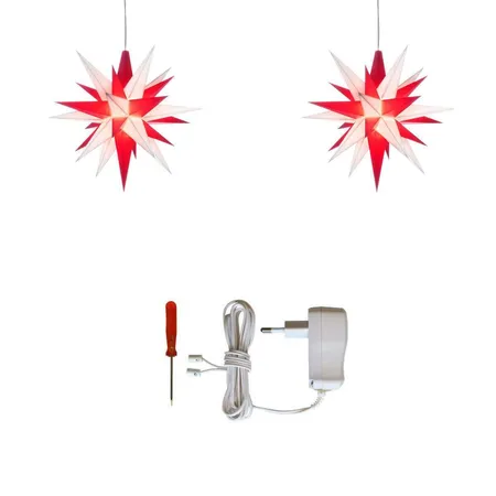 Herrnhuter Sterne Innenstern A1e weiß/rot (13cm) 2er Set LED inklusive Netzteil