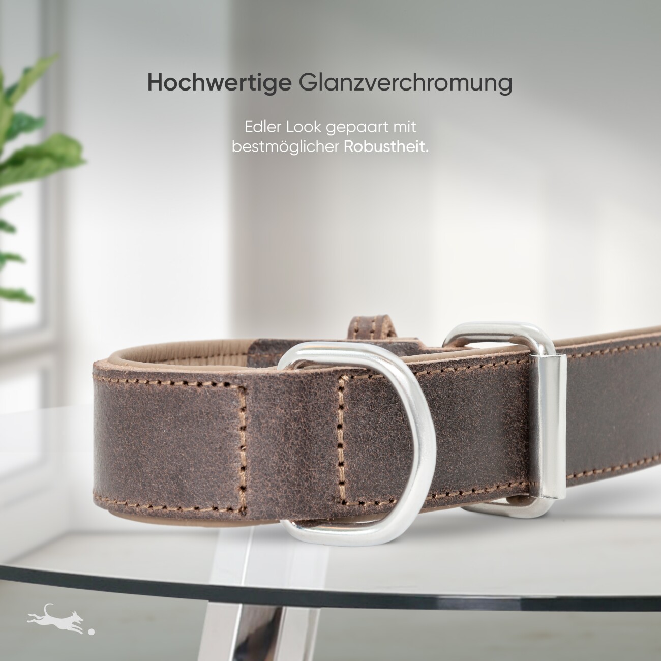 Freudentier gefüttertes Halsband aus Leder dunkelbraun 61,5 cm, 3,5 cm