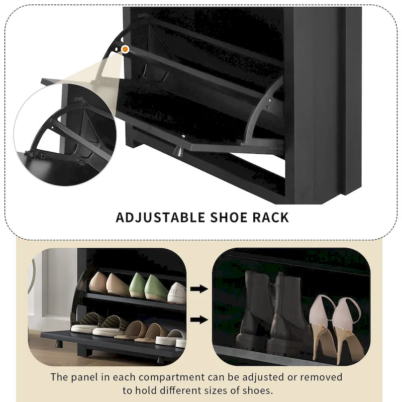 Entryway Organizer with 2 Drawers,Wood Grain Pattern Top Shoe Cabinet with Drawer, Free Standing Shoe Rack with Adjustable Panel