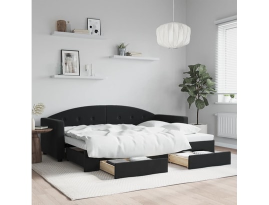 VIDAXL - Lit de jour avec gigogne et tiroirs noir 80x200 cm velours