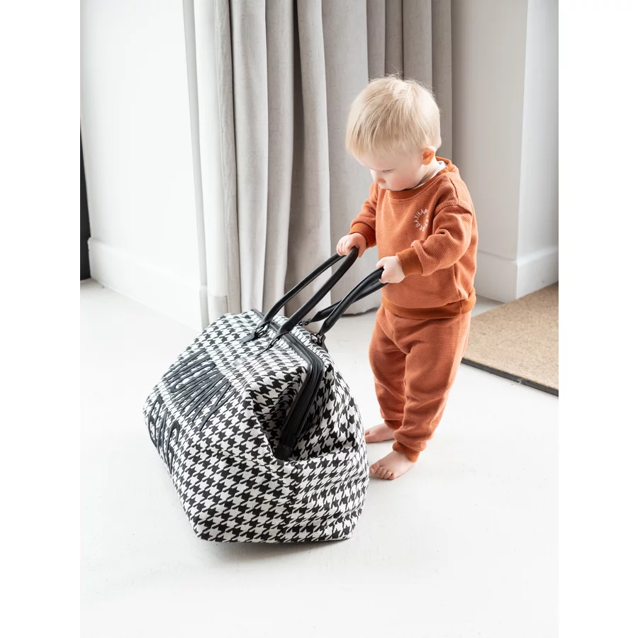 CHILDHOME Wickeltasche Mommy Bag Groß Hahnentritt Schwarz