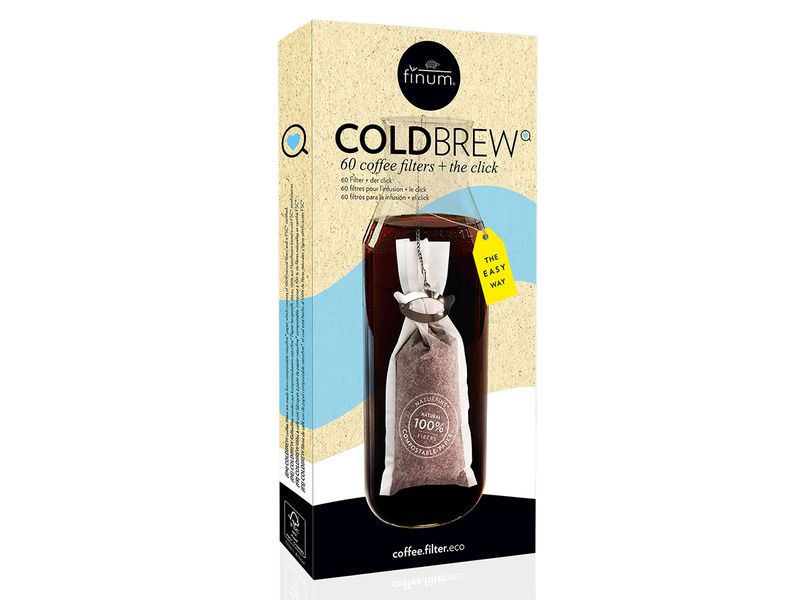 Finum Kaffeefilter Coldbrew 60 Stück Kompostierbarer Kaffeefilter mit Click Halterung