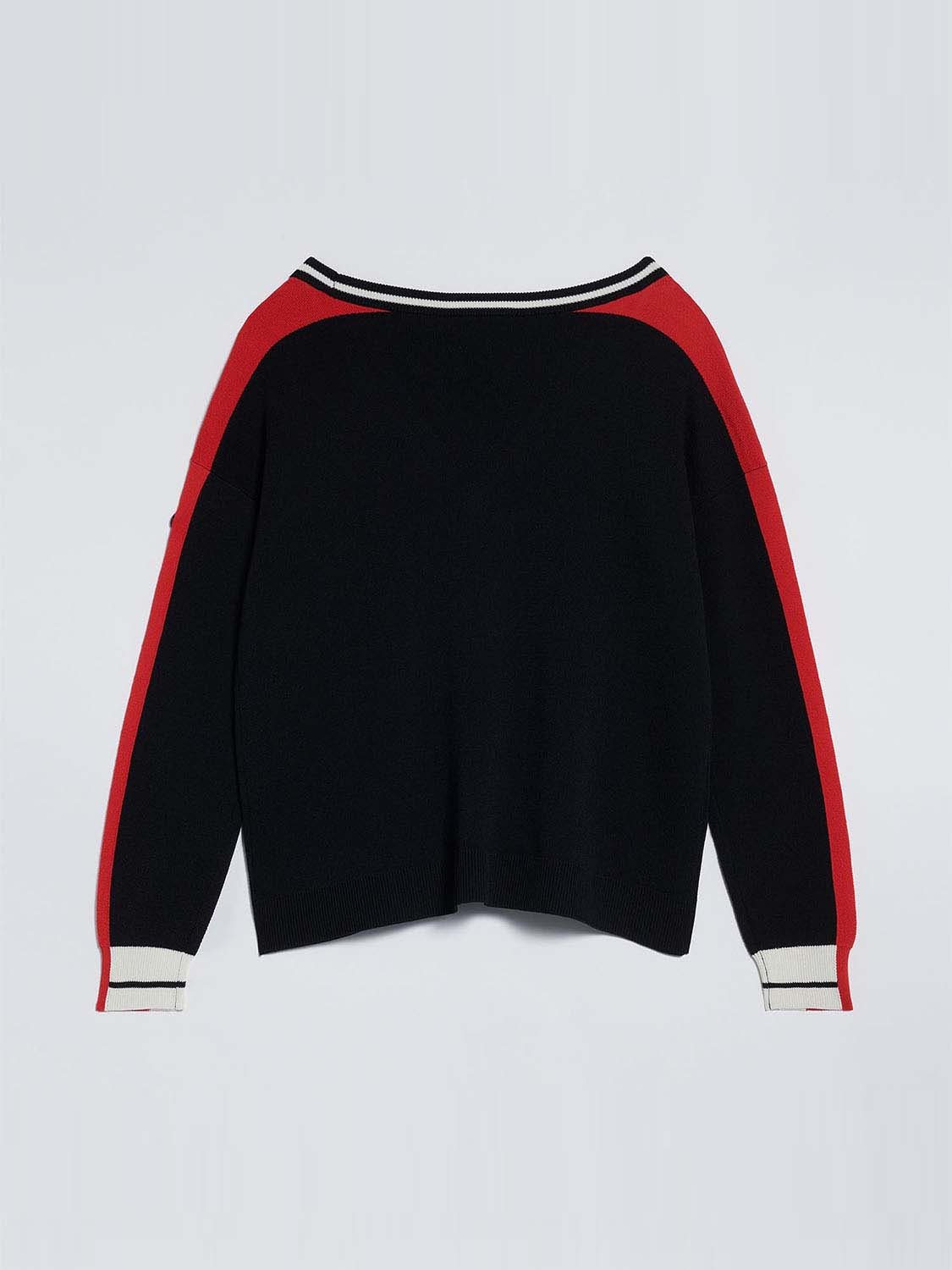 Pull Femme Col V Noir et Rouge