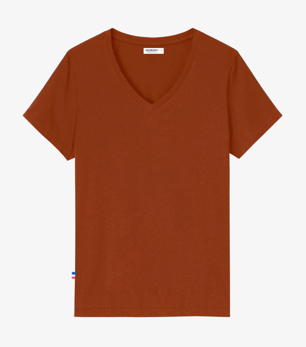 T-shirt col V Femme Terracotta - Intemporel