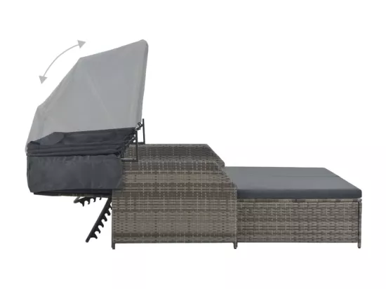 Chaise longue à 2 places avec auvent Résine tressée Gris
