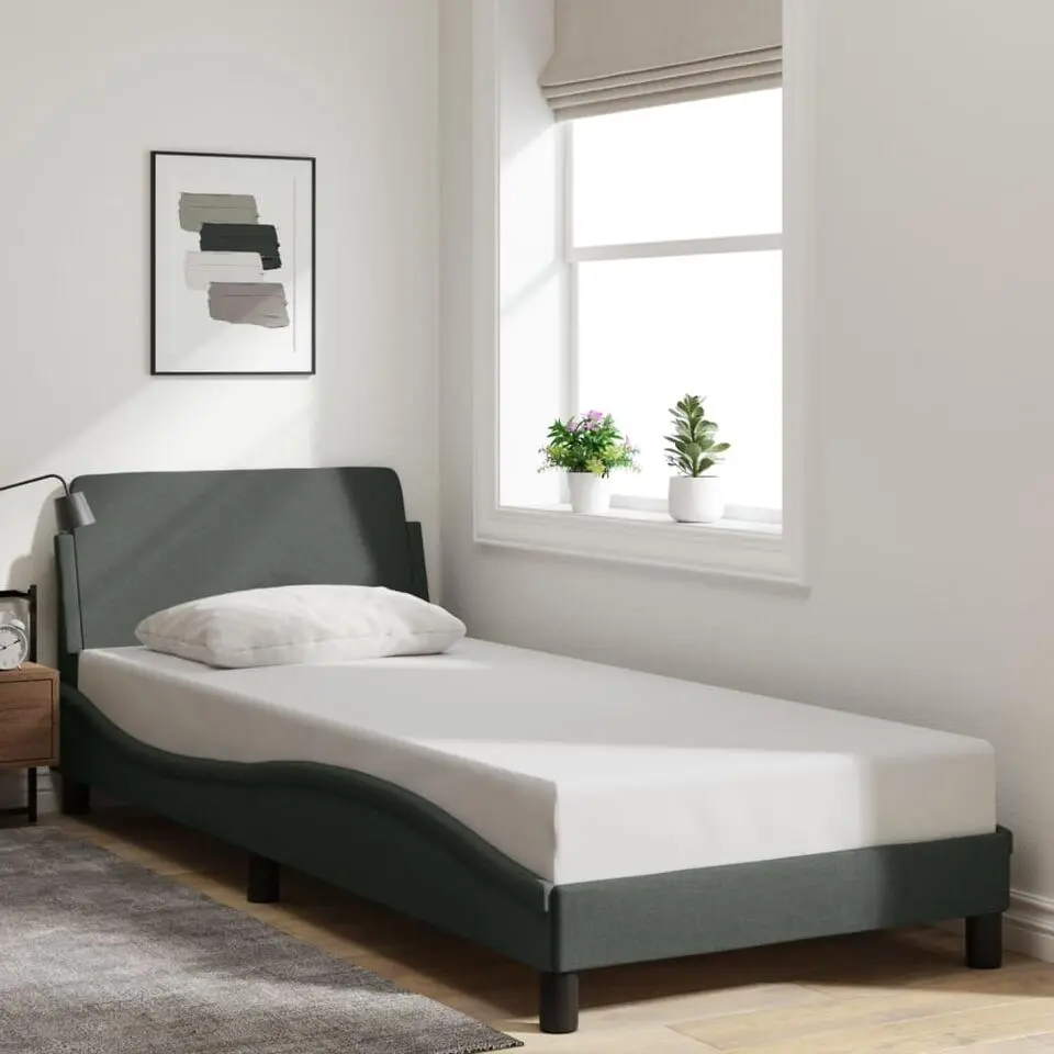 vidaXL - Bed frame met hoofdbord - Donkergrijs - Stof - 80x200 cm