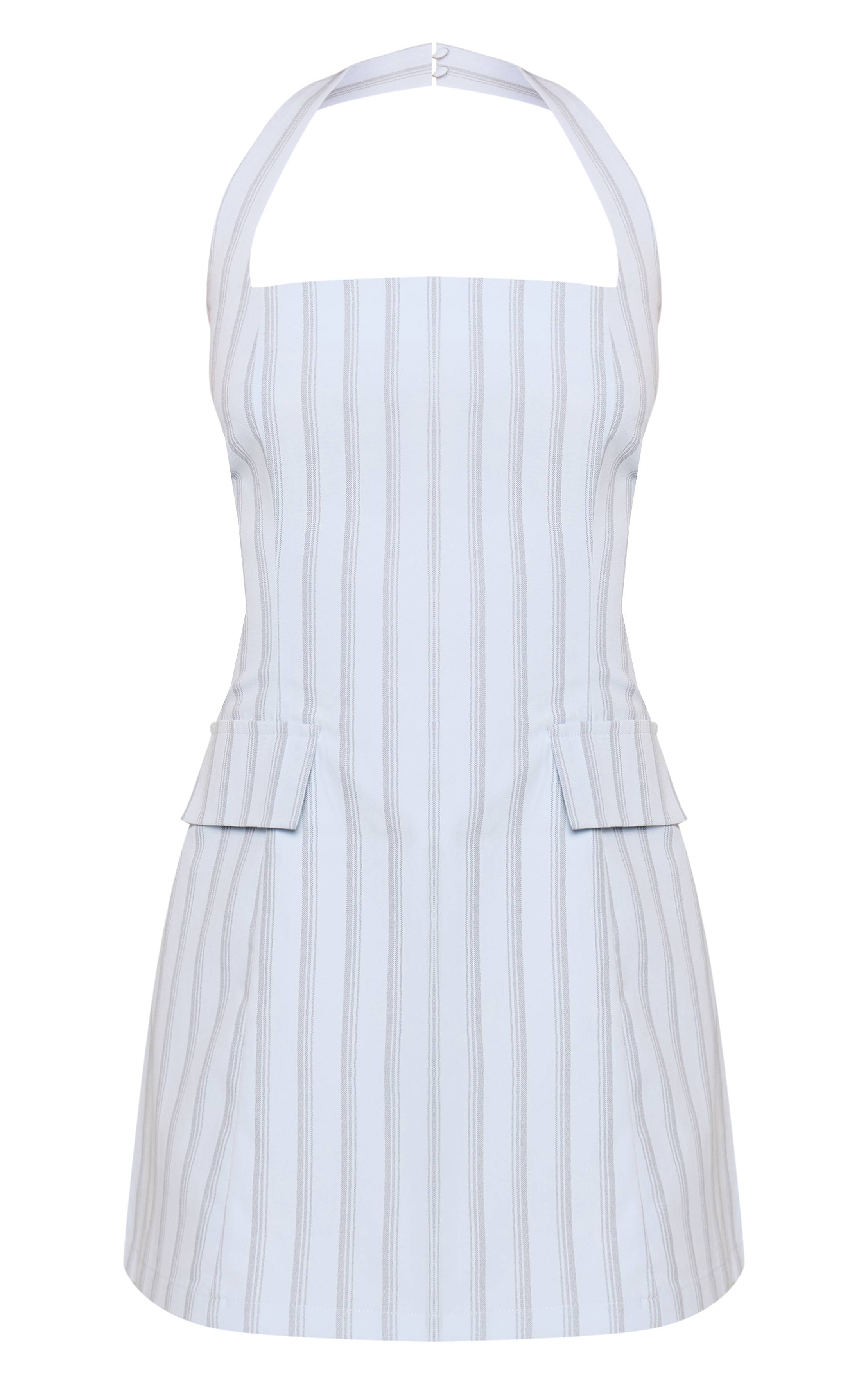 Bleu Layette Robe Droite À Rayures Avec Encolure Dos-nu Et Détail De Poches