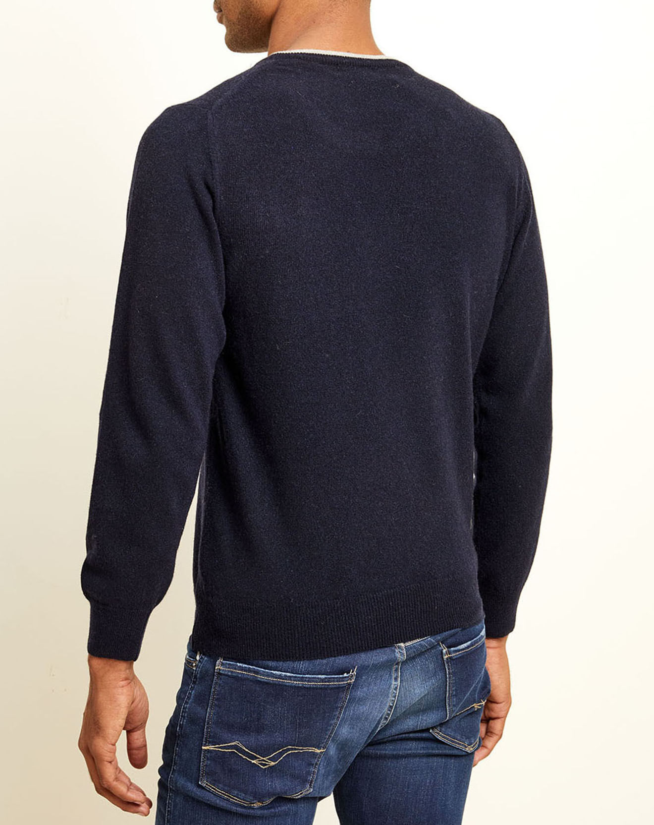 Uverny Pull 100% Cachemire col rond marine/gris
