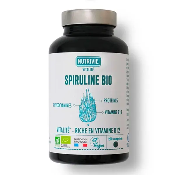 Nutrivie Spirulina Orgânica - Suplemento de Vitalidade de Alta Potência - 200 Comprimidos
