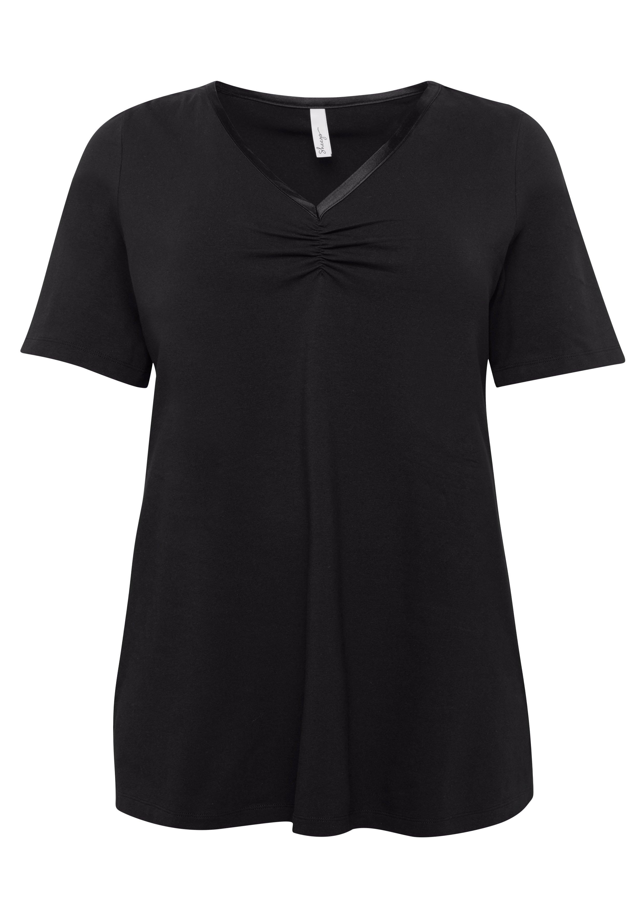 Longshirt in A-Linie mit Raffung am V-Ausschnitt