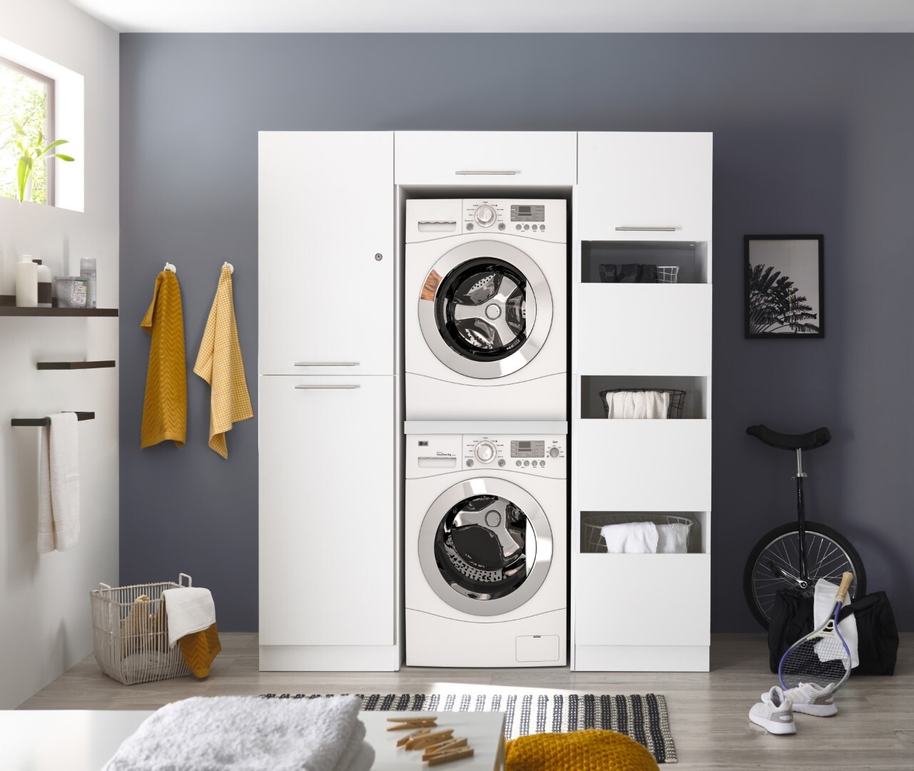 RESPEKTA 3-teiliges Hauswirtschaftsraum-Set CLARA - weiß matt - 167,4 cm