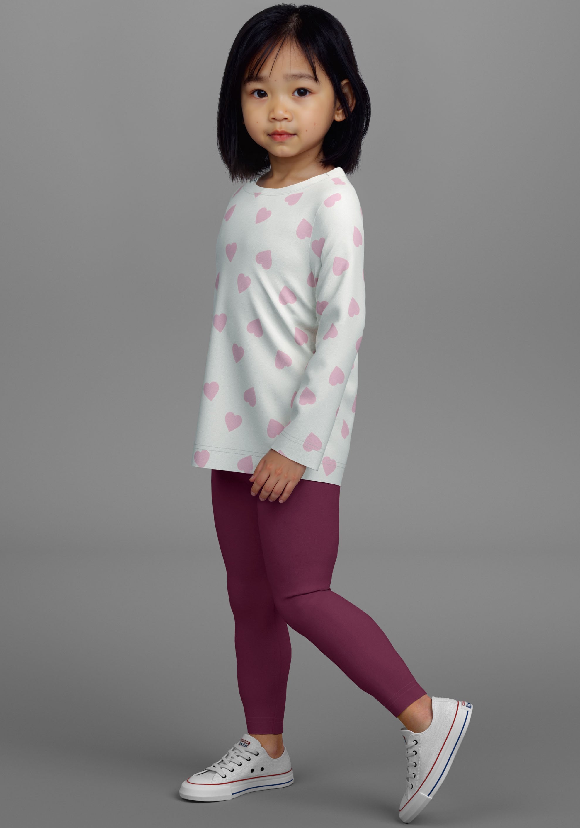 KIDSWORLD Langarmshirt »2er Pack 1x Herzen + 1x Unifarben Shirts«, 2 Stk. 2er Pack Shirts mit Herzen