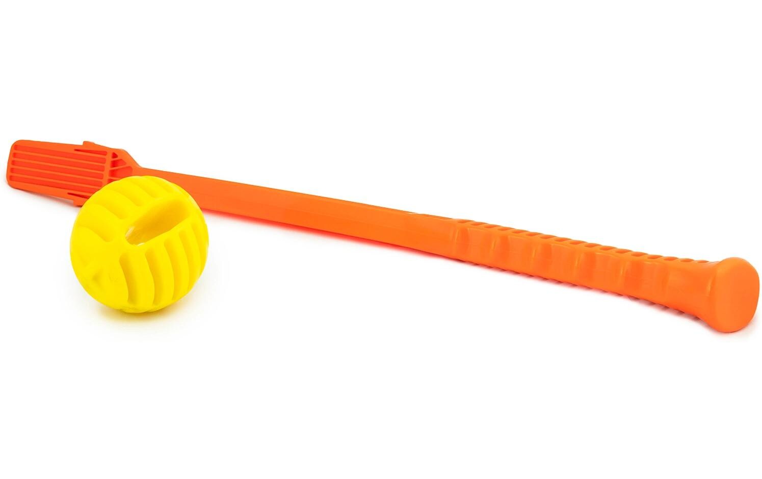 Hunde-Spielzeug Flingerz Ball mit Launcher, Orange/GelbWurf-Hundespielzeug