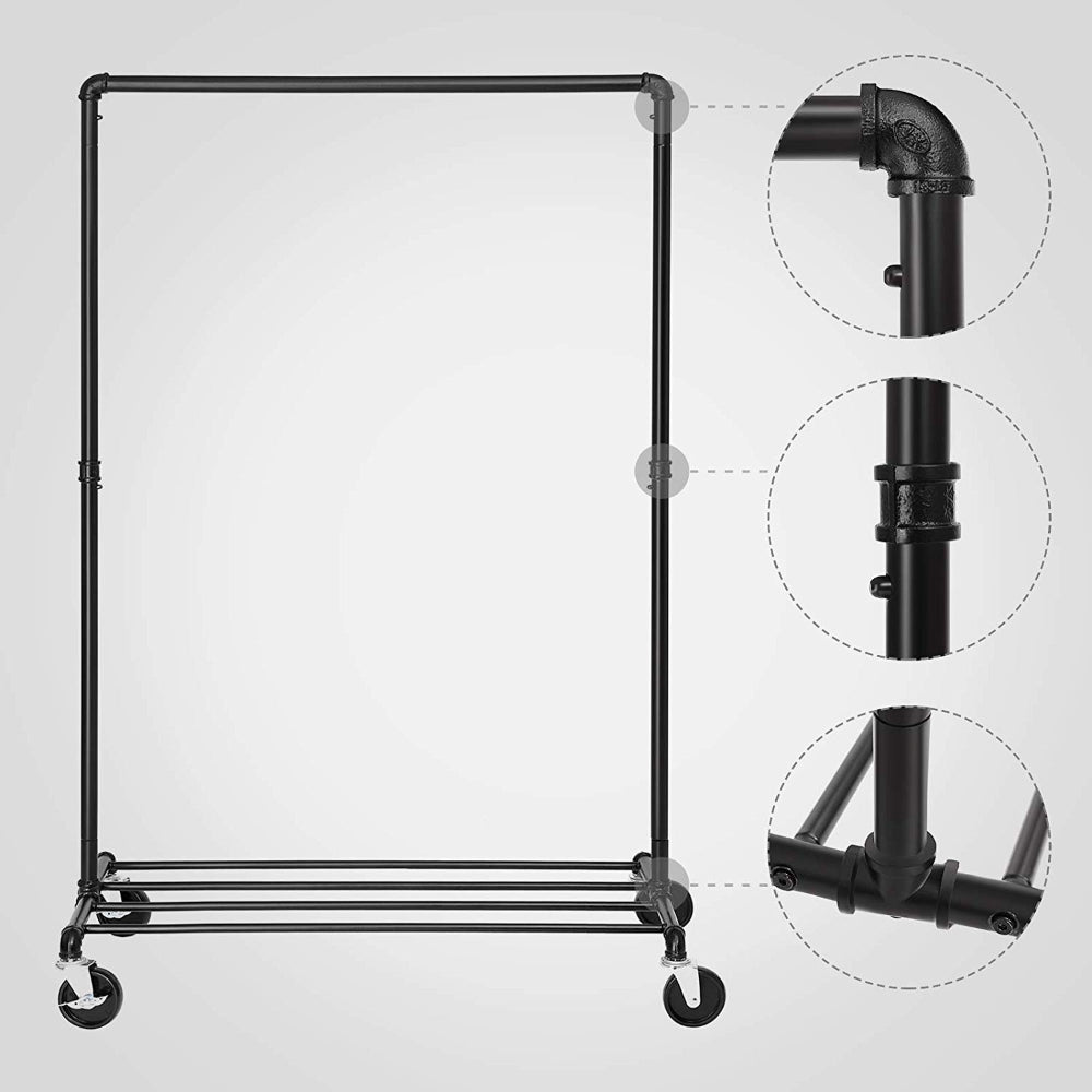 Mobiel kledingrek - 1 rail - zwart
