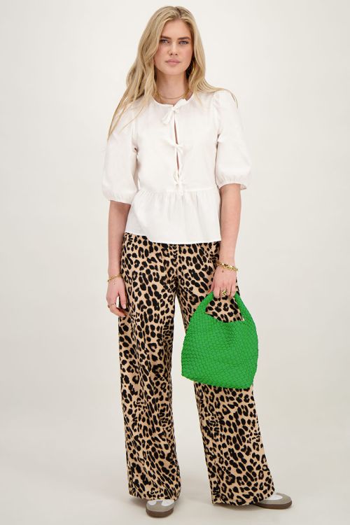 Beige panterprint broek wide leg