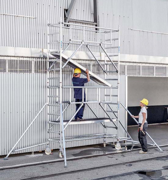 Zarges MultiTower S-PLUS 1T rolsteiger met 2,50m stempels, 4,45m platformlengte, AH