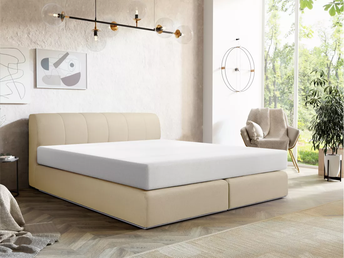 Ensemble complet boxspring tête de lit + sommier avec leds + matelas - 160 x 200 cm - Tissu - Beige - OTARU de YSMÉE