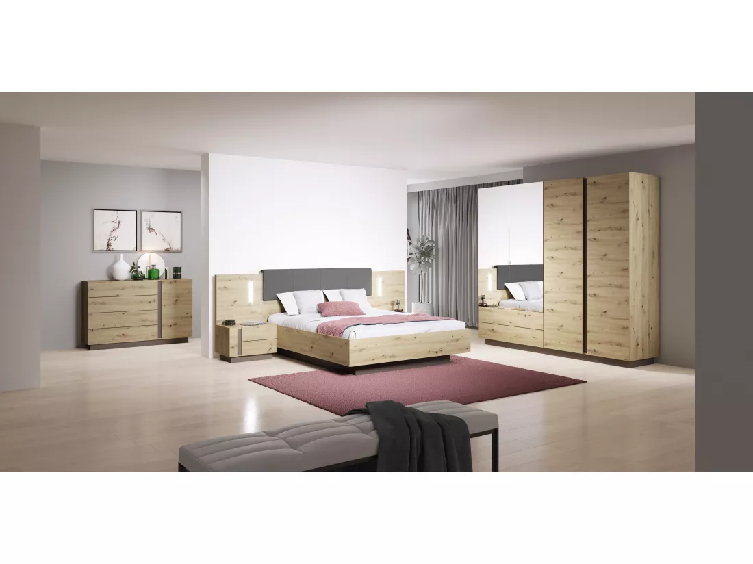 Armoire à portes battantes ARCO LED 220x54x203 Gris