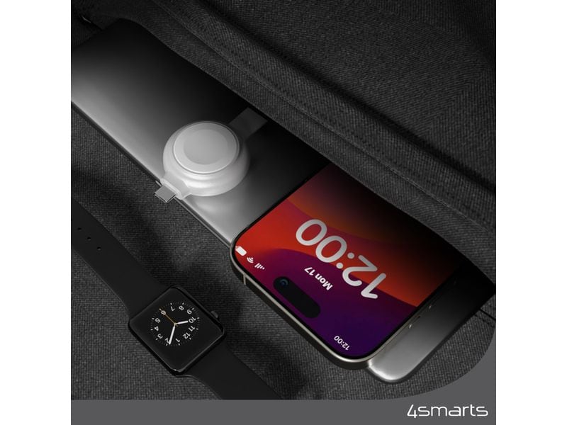 4smarts Ladekabel Apple Watch Charger QI2.0 Silber MFi-Schnellladegerät für Apple Watch