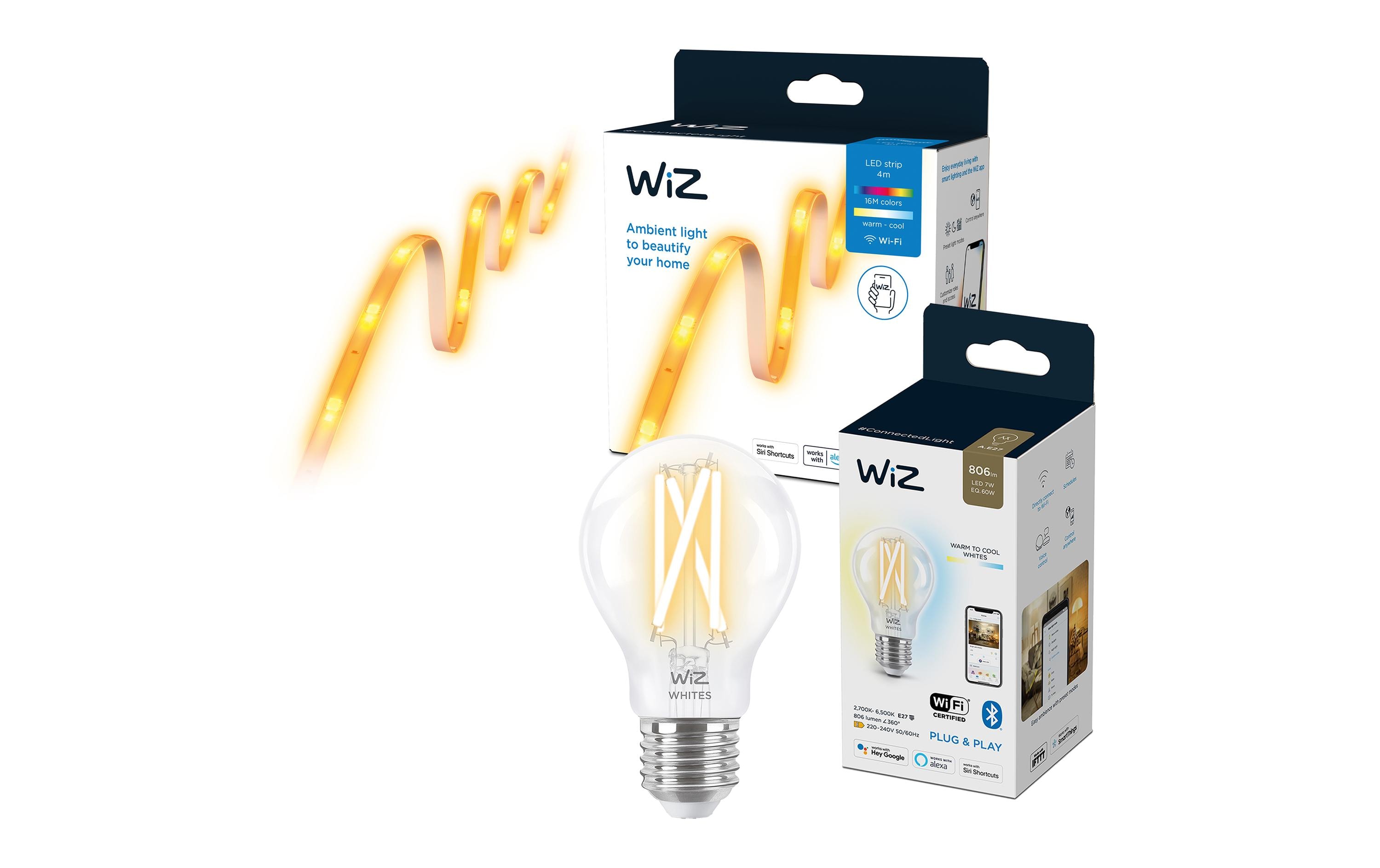 Starterset LED Lightstrip RGBW 4 m, 13W + Filament E27, 6.7WSmartes Starterkit, verbindbar über Bluetooth, Matter, WLAN