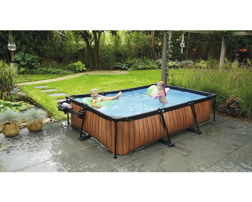 EXIT WoodPool rechthoekige opzetzwembadset 300x200x65 cm inclusief patroonfiltersysteem, houtlook
