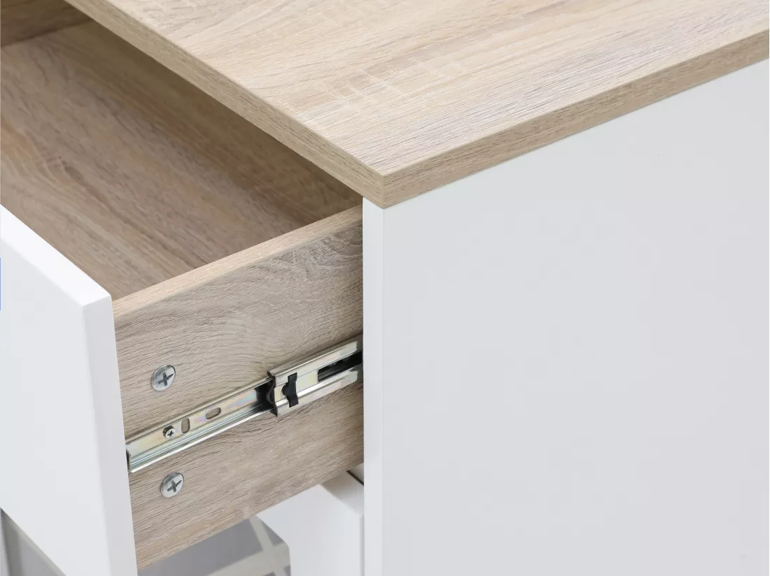 Meuble de bar avec rangements - Blanc et naturel - NIRAYA