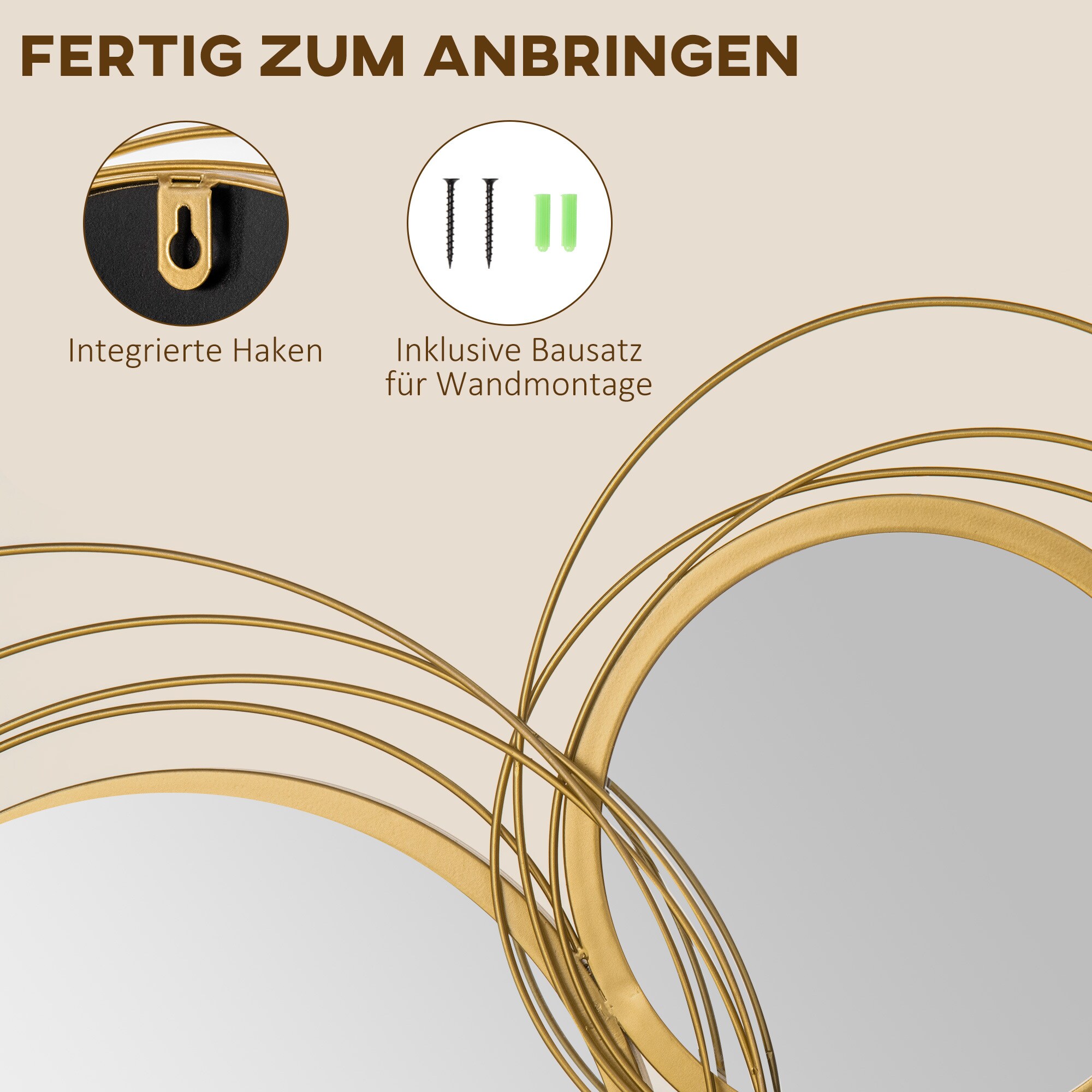 HOMCOM Wanddekoration mit Metallrahmen und Spiegeln gold 107L x 4B x 56H cm