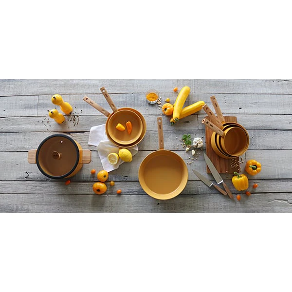 Casserole Ector induction aluminium revêtu manche en bois 20 cm jaune