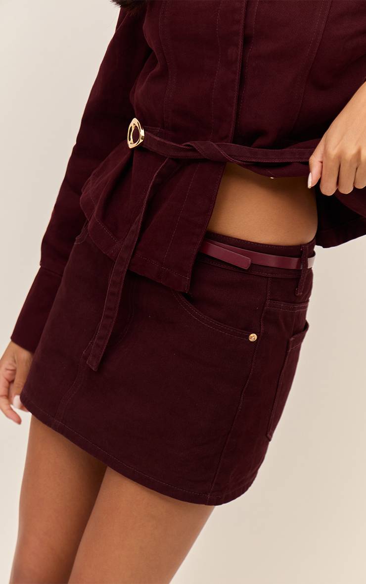 Rouge Bordeaux Mini-jupe En Denim Délavé