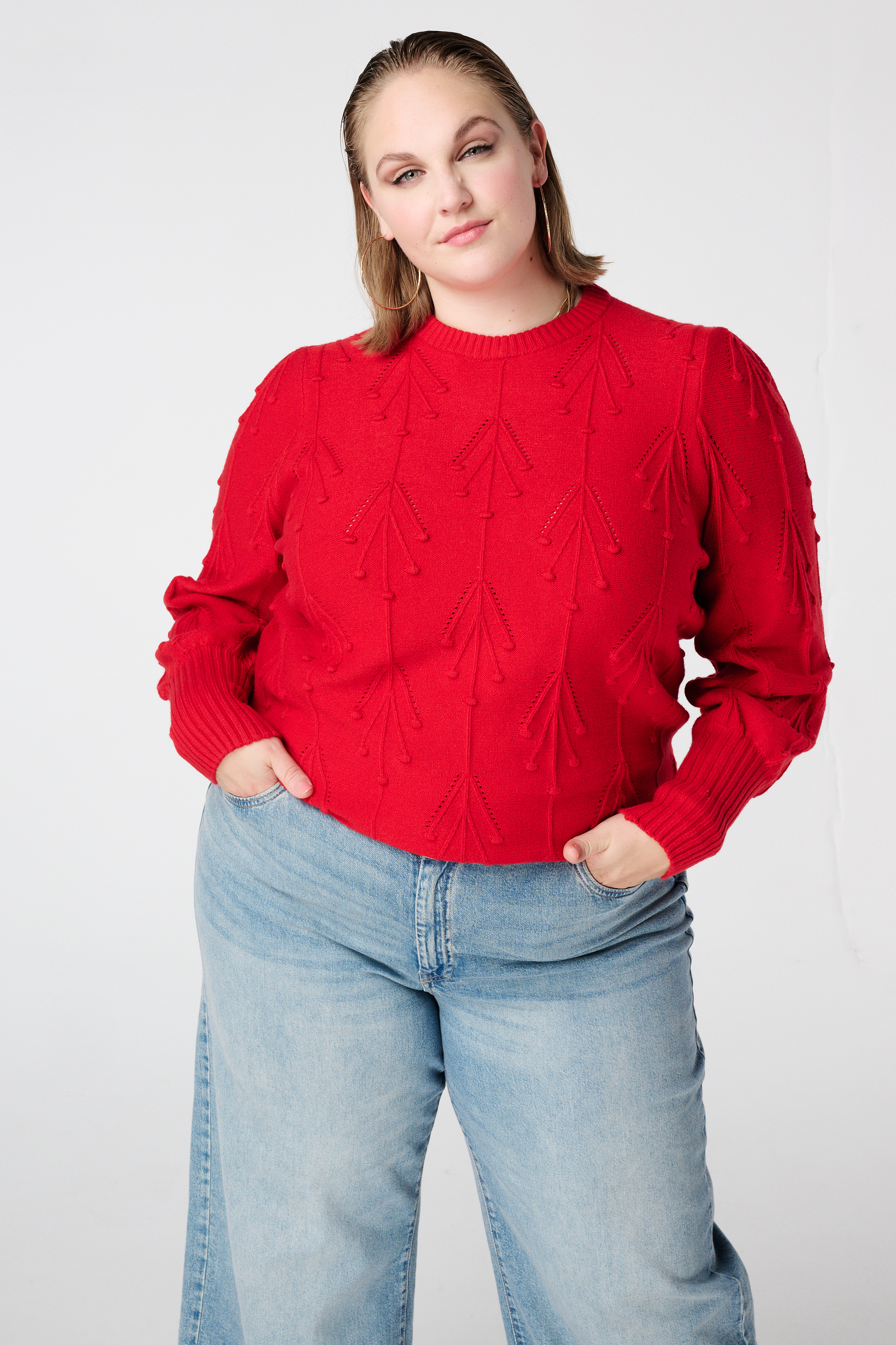 Gebreide trui met geborduurde print Rood