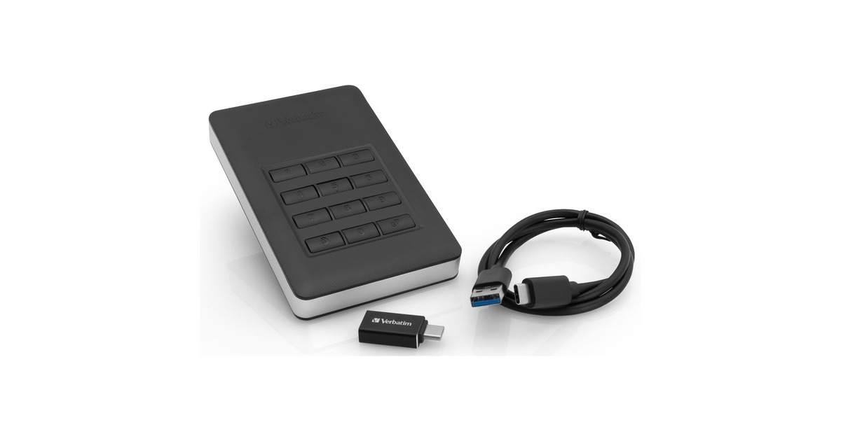 VerbatimStore 'n' Go met toetsbediening, 1 TB externe harde schijf  (Zwart/zilver, USB 3.1 Gen 1 / USB C)