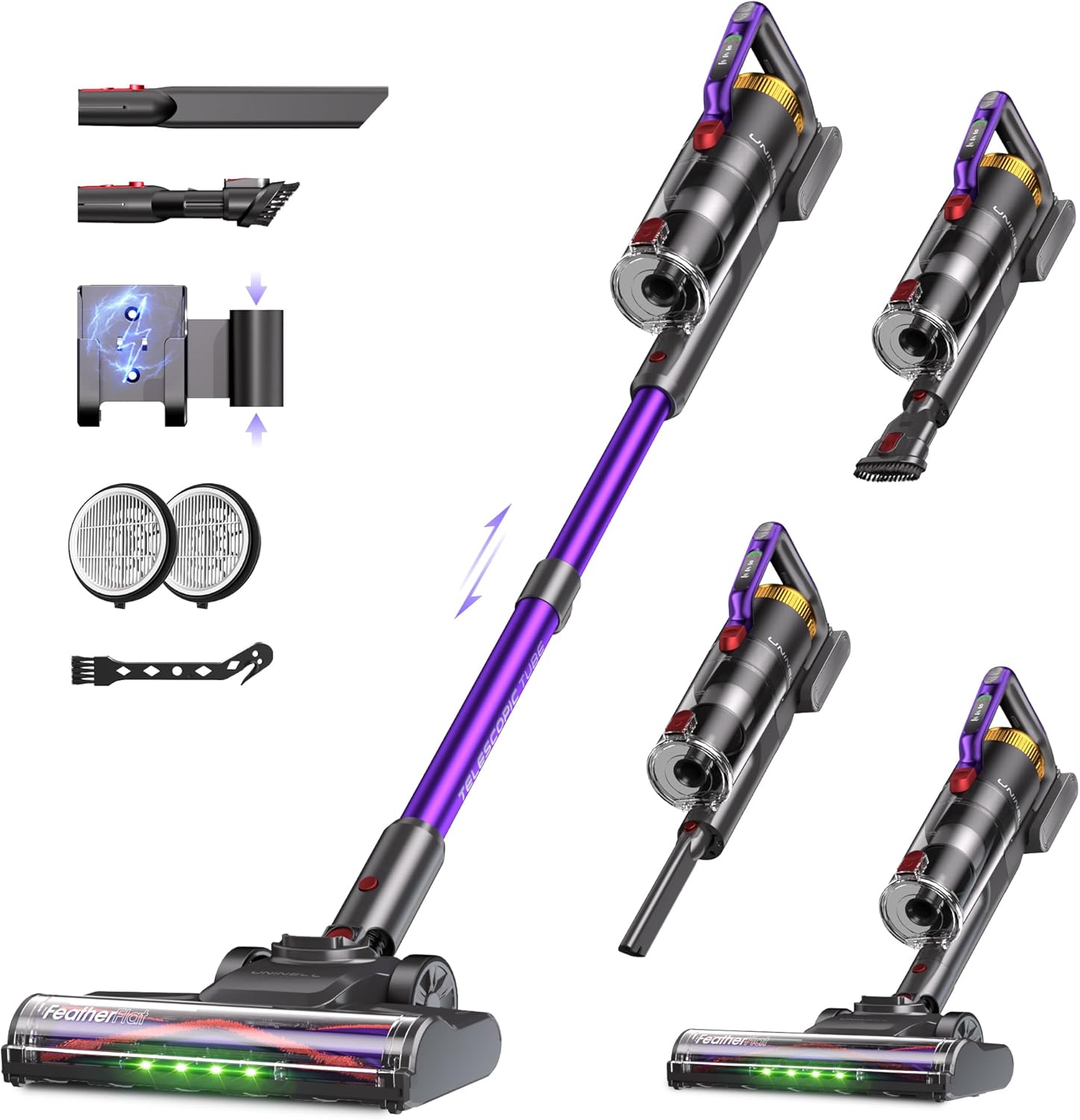 UNINELL HOME Akku Staubsauger 48000Pa/550W/65Min, Staubsauger Kabellos Selbstladender mit LED-Display, Akkustaubsauger Anti-Verhedderung-Bürste Super Leise für Teppich,Hartboden und Tierhaare