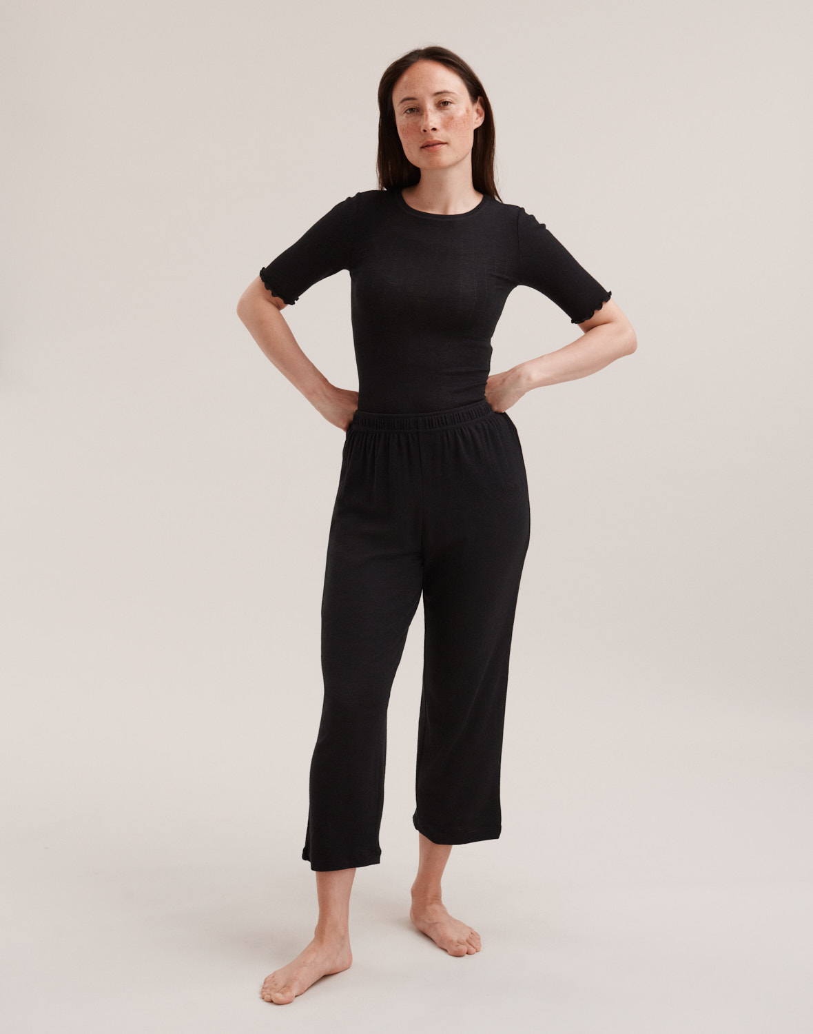 Broek met wijde pijpen van merinowol/zijde voor dames -